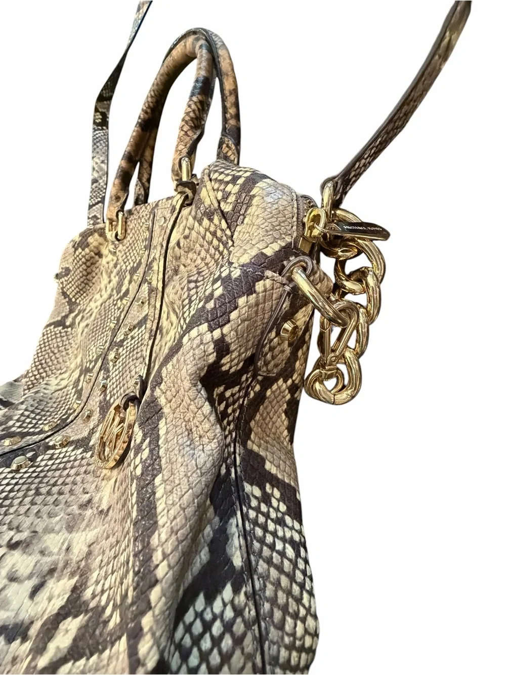 Michael Kors Uptown Astor Python Snake Embossed Leather Studs Satchel Crossbody